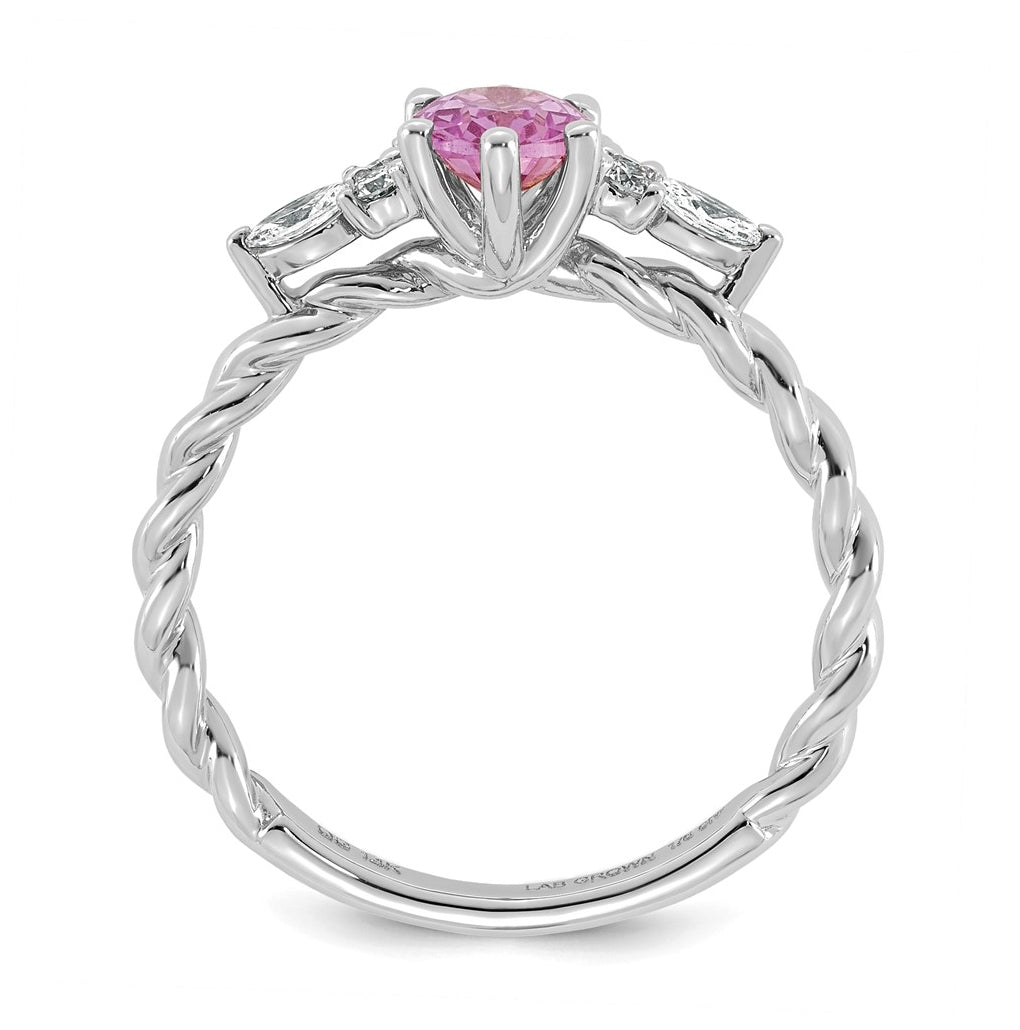 14K White Gold Polished Amethyst & 1/6 carat Lab Grown Diamond VS/SI+ G+ February Birthstone Complete Twisted Ring – Elegant Jewelry Gift for Birthday, Anniversary, Engagement, Wedding