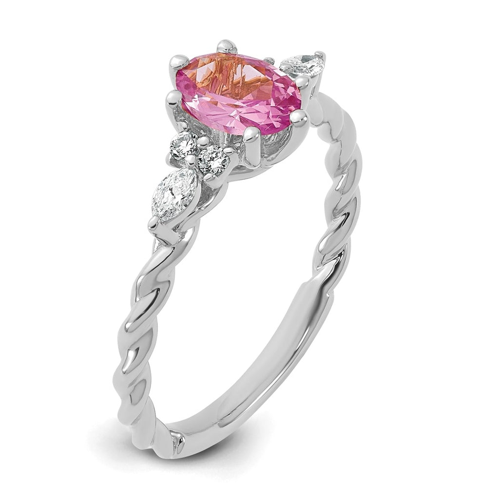 14K White Gold Polished Amethyst & 1/6 carat Lab Grown Diamond VS/SI+ G+ February Birthstone Complete Twisted Ring – Elegant Jewelry Gift for Birthday, Anniversary, Engagement, Wedding