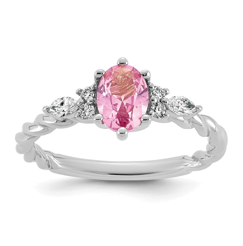 14K White Gold Polished Amethyst & 1/6 carat Lab Grown Diamond VS/SI+ G+ February Birthstone Complete Twisted Ring – Elegant Jewelry Gift for Birthday, Anniversary, Engagement, Wedding