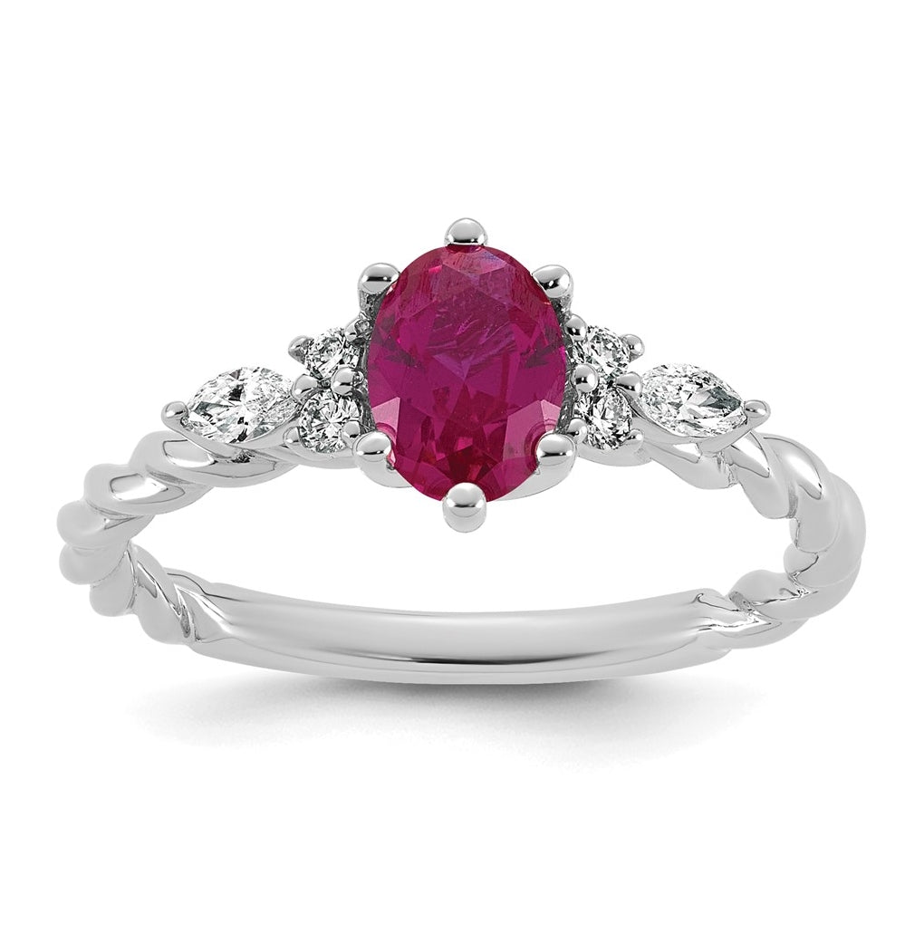 14K White Gold Polished Amethyst & 1/6 carat Lab Grown Diamond VS/SI+ G+ February Birthstone Complete Twisted Ring – Elegant Jewelry Gift for Birthday, Anniversary, Engagement, Wedding