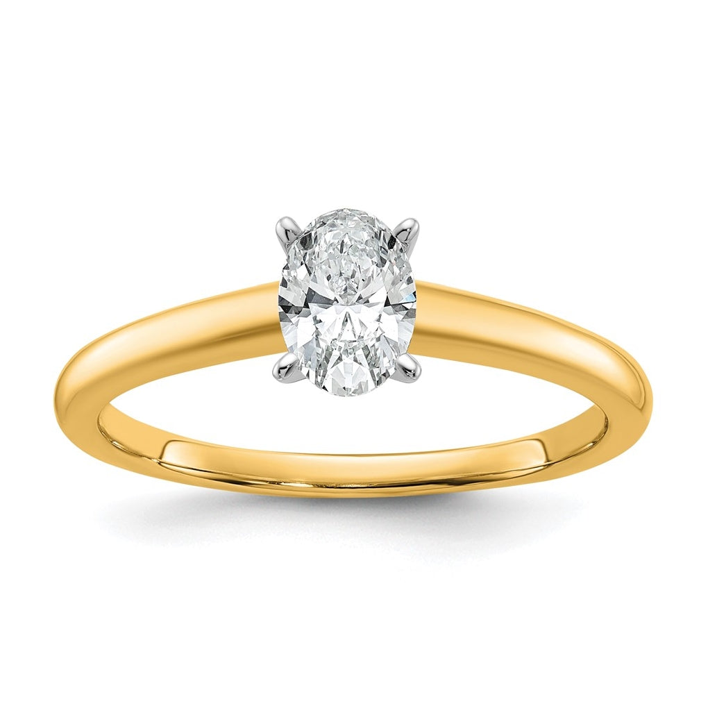 10K Two Tone Gold 1/2ct Lab Grown Diamond VS+ F+ Oval Complete Solitaire Engagement Ring Size 5 – Elegant Jewelry Gift for Birthday, Anniversary, Engagement, Wedding