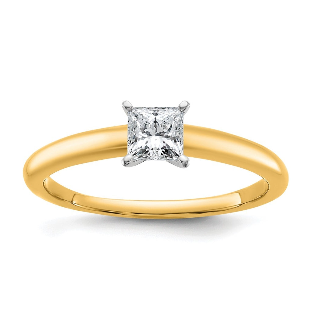10K Two Tone Gold 1/2ct Lab Grown Diamond VS+ F+ Princess Complete Solitaire Engagement Ring Size 5 – Elegant Jewelry Gift for Birthday, Anniversary, Engagement, Wedding