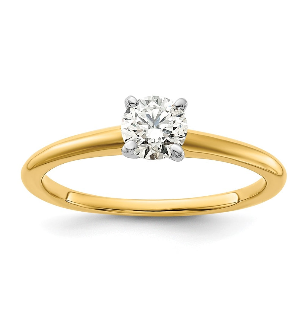 10K Two Tone Gold 1/2ct Lab Grown Diamond VS+ F+ Round Complete Solitaire Engagement Ring Size 5 – Elegant Jewelry Gift for Birthday, Anniversary, Engagement, Wedding