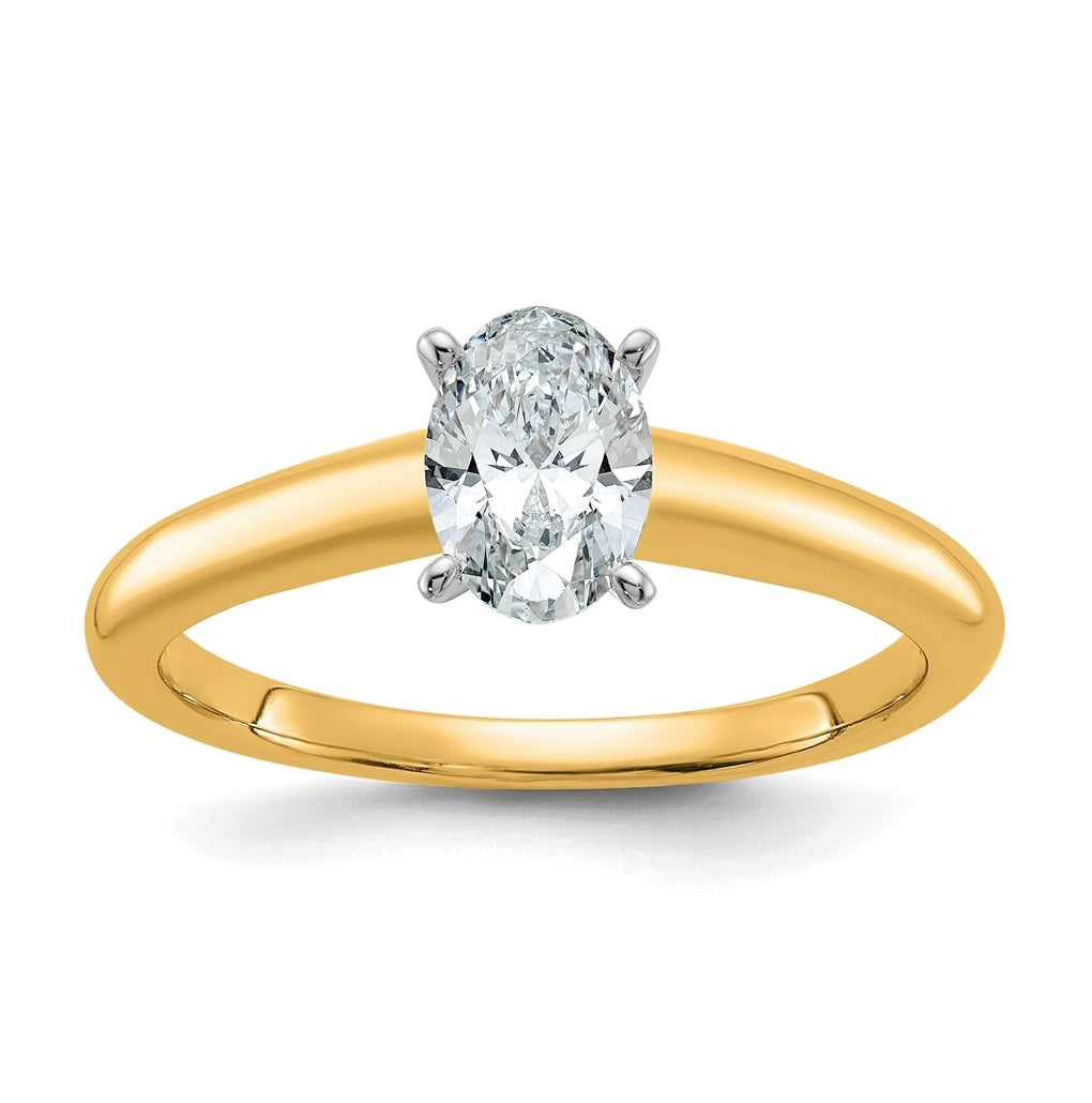 10K Two Tone Gold 1/2ct Lab Grown Diamond VS+ F+ Oval Complete Solitaire Engagement Ring Size 5 – Elegant Jewelry Gift for Birthday, Anniversary, Engagement, Wedding