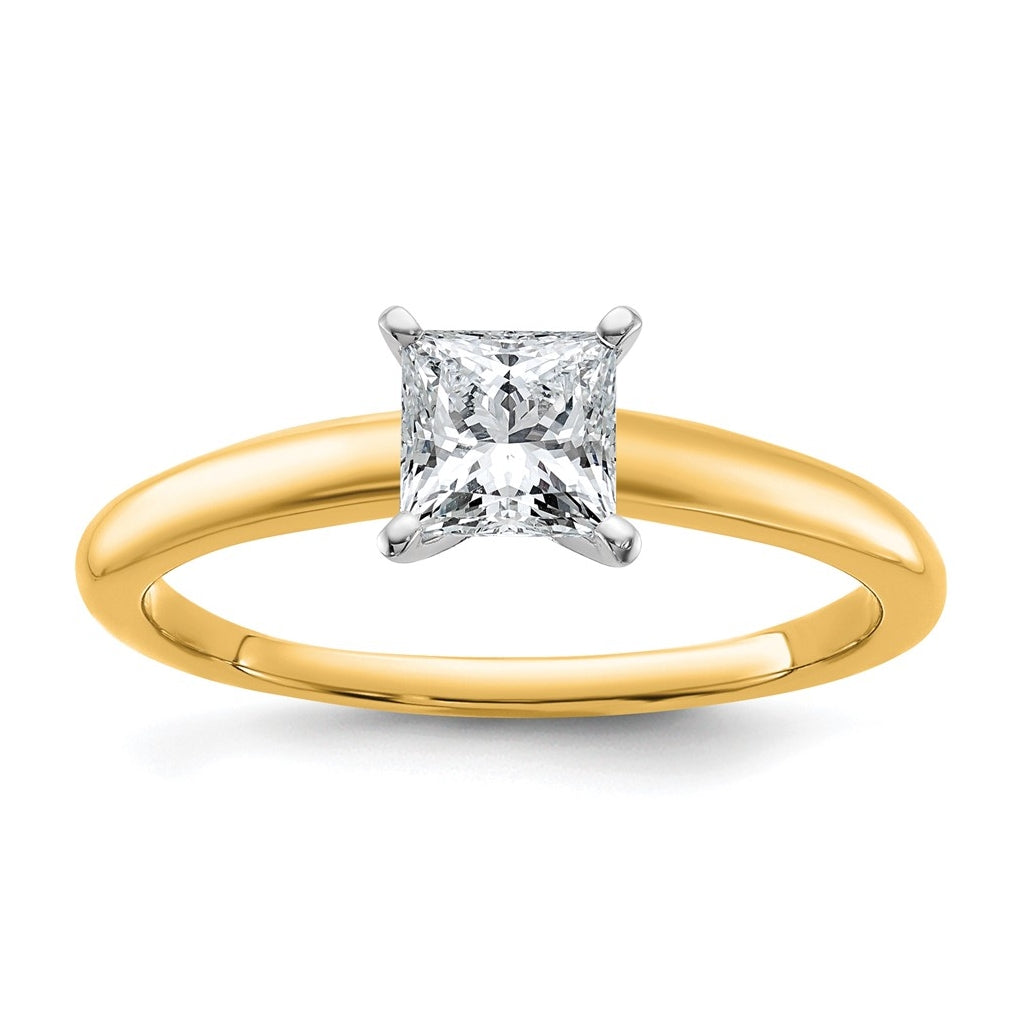 10K Two Tone Gold 1/2ct Lab Grown Diamond VS+ F+ Princess Complete Solitaire Engagement Ring Size 5 – Elegant Jewelry Gift for Birthday, Anniversary, Engagement, Wedding