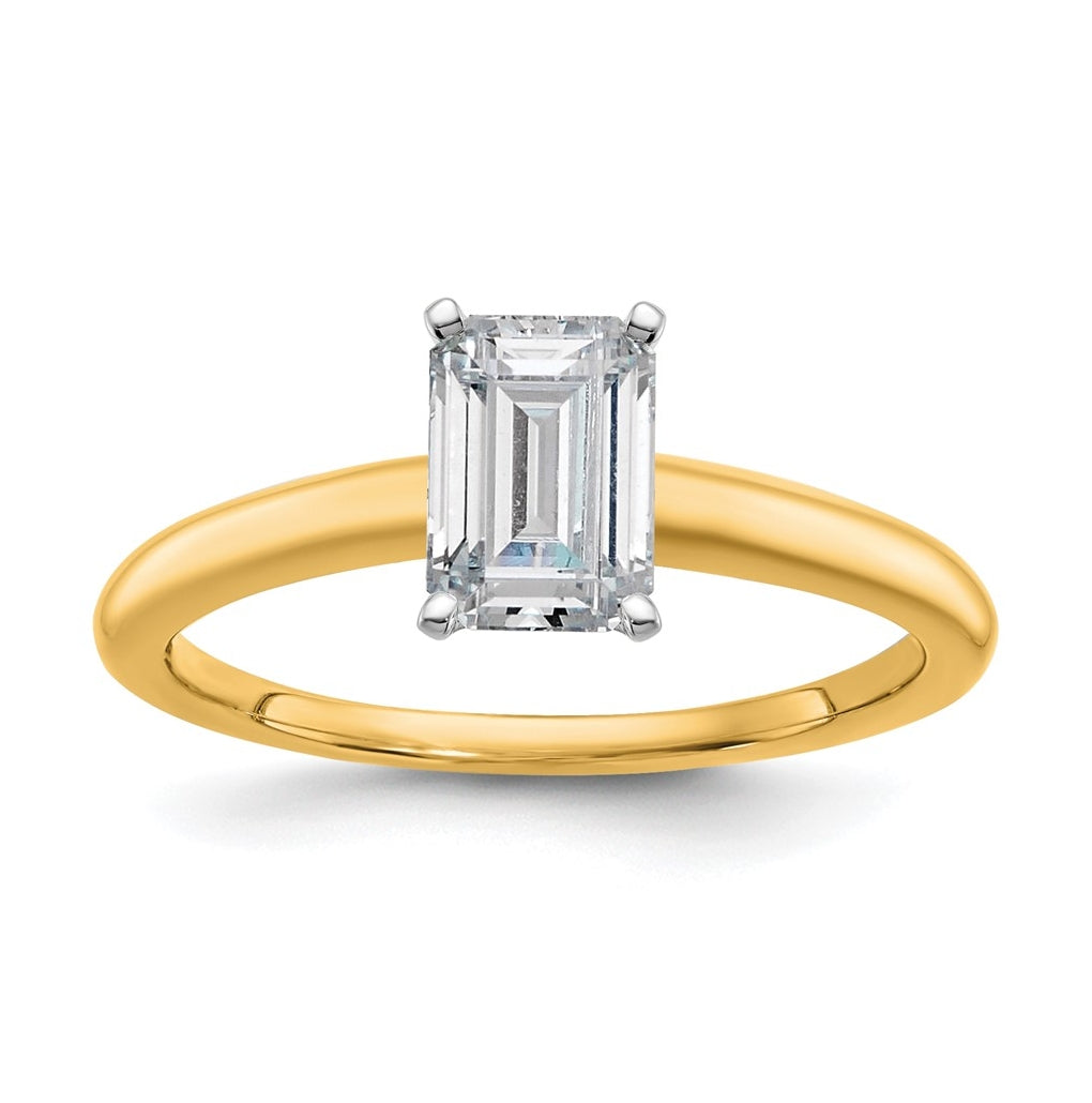 10K Two Tone Gold 1ct Lab Grown Diamond VS+ F+ Emerald Solitaire Complete Engagement Ring Size 5 – Elegant Jewelry Gift for Birthday, Anniversary, Engagement, Wedding