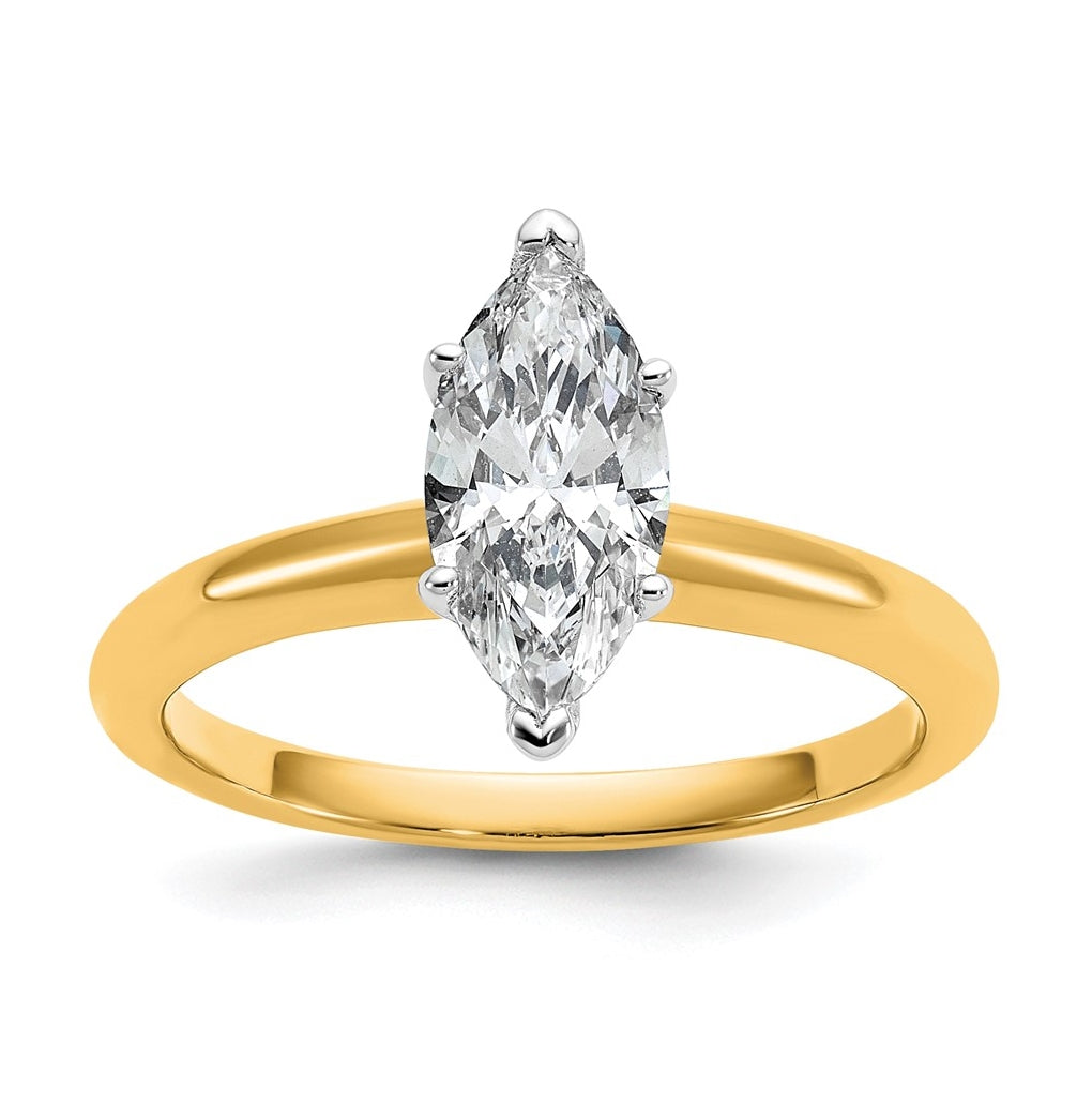 10K Two Tone Gold 1ct Lab Grown Diamond VS+ F+ Marquise Solitaire Complete Engagement Ring Size 5 – Elegant Jewelry Gift for Birthday, Anniversary, Engagement, Wedding