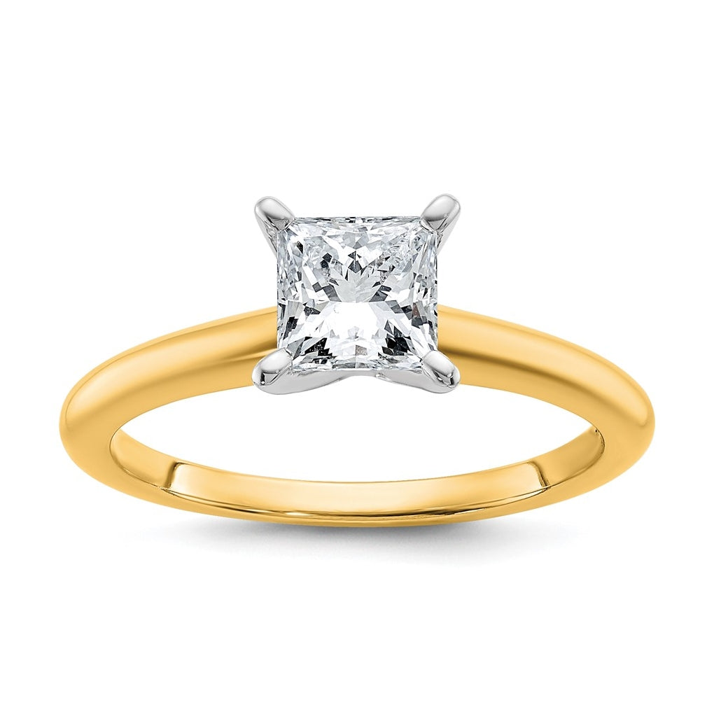 10K Two Tone Gold 1/2ct Lab Grown Diamond VS+ F+ Princess Complete Solitaire Engagement Ring Size 5 – Elegant Jewelry Gift for Birthday, Anniversary, Engagement, Wedding