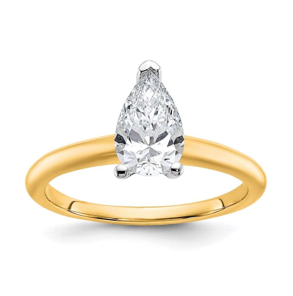 10K Two Tone Gold 1ct Lab Grown Diamond VS+ F+ Pear Solitaire Complete Engagement Ring Size 5 – Elegant Jewelry Gift for Birthday, Anniversary, Engagement, Wedding