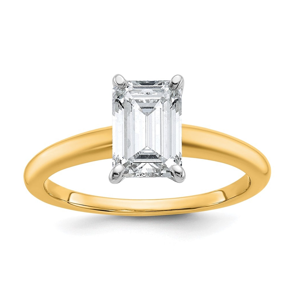 10K Two Tone Gold 1ct Lab Grown Diamond VS+ F+ Emerald Solitaire Complete Engagement Ring Size 5 – Elegant Jewelry Gift for Birthday, Anniversary, Engagement, Wedding