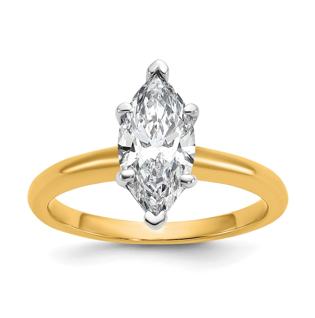 10K Two Tone Gold 1ct Lab Grown Diamond VS+ F+ Marquise Solitaire Complete Engagement Ring Size 5 – Elegant Jewelry Gift for Birthday, Anniversary, Engagement, Wedding