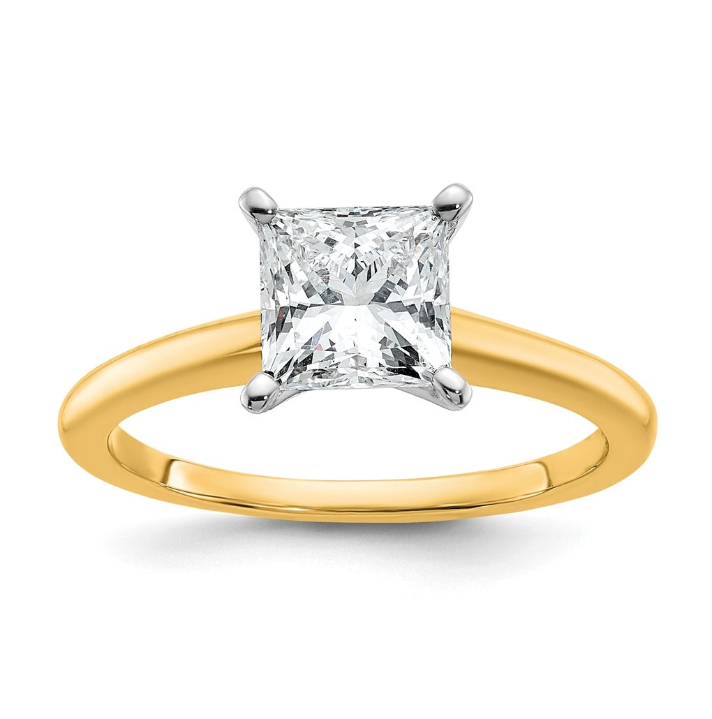 10K Two Tone Gold 1/2ct Lab Grown Diamond VS+ F+ Princess Complete Solitaire Engagement Ring Size 5 – Elegant Jewelry Gift for Birthday, Anniversary, Engagement, Wedding