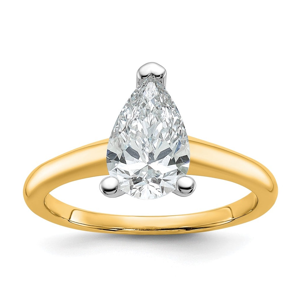 10K Two Tone Gold 1ct Lab Grown Diamond VS+ F+ Pear Solitaire Complete Engagement Ring Size 5 – Elegant Jewelry Gift for Birthday, Anniversary, Engagement, Wedding