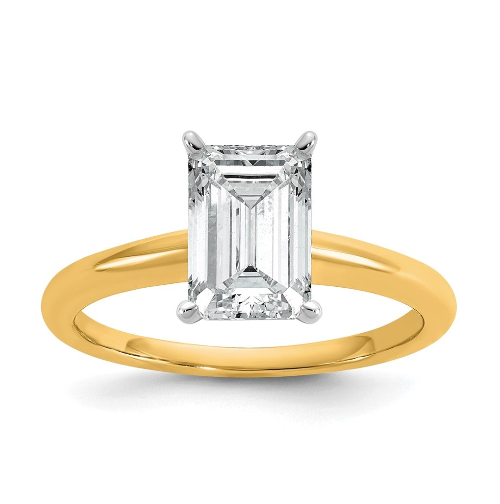 10K Two Tone Gold 1ct Lab Grown Diamond VS+ F+ Emerald Solitaire Complete Engagement Ring Size 5 – Elegant Jewelry Gift for Birthday, Anniversary, Engagement, Wedding