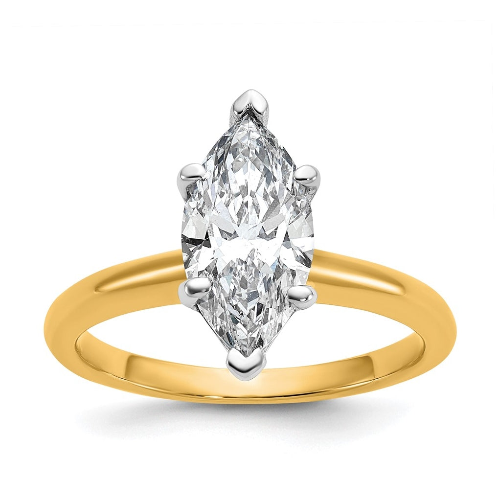 10K Two Tone Gold 1ct Lab Grown Diamond VS+ F+ Marquise Solitaire Complete Engagement Ring Size 5 – Elegant Jewelry Gift for Birthday, Anniversary, Engagement, Wedding