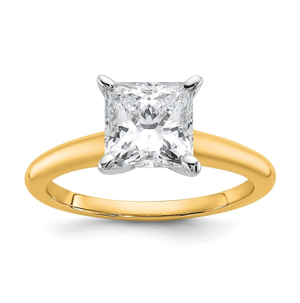 10K Two Tone Gold 1/2ct Lab Grown Diamond VS+ F+ Princess Complete Solitaire Engagement Ring Size 5 – Elegant Jewelry Gift for Birthday, Anniversary, Engagement, Wedding