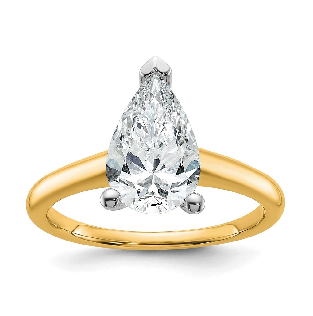 10K Two Tone Gold 1ct Lab Grown Diamond VS+ F+ Pear Solitaire Complete Engagement Ring Size 5 – Elegant Jewelry Gift for Birthday, Anniversary, Engagement, Wedding