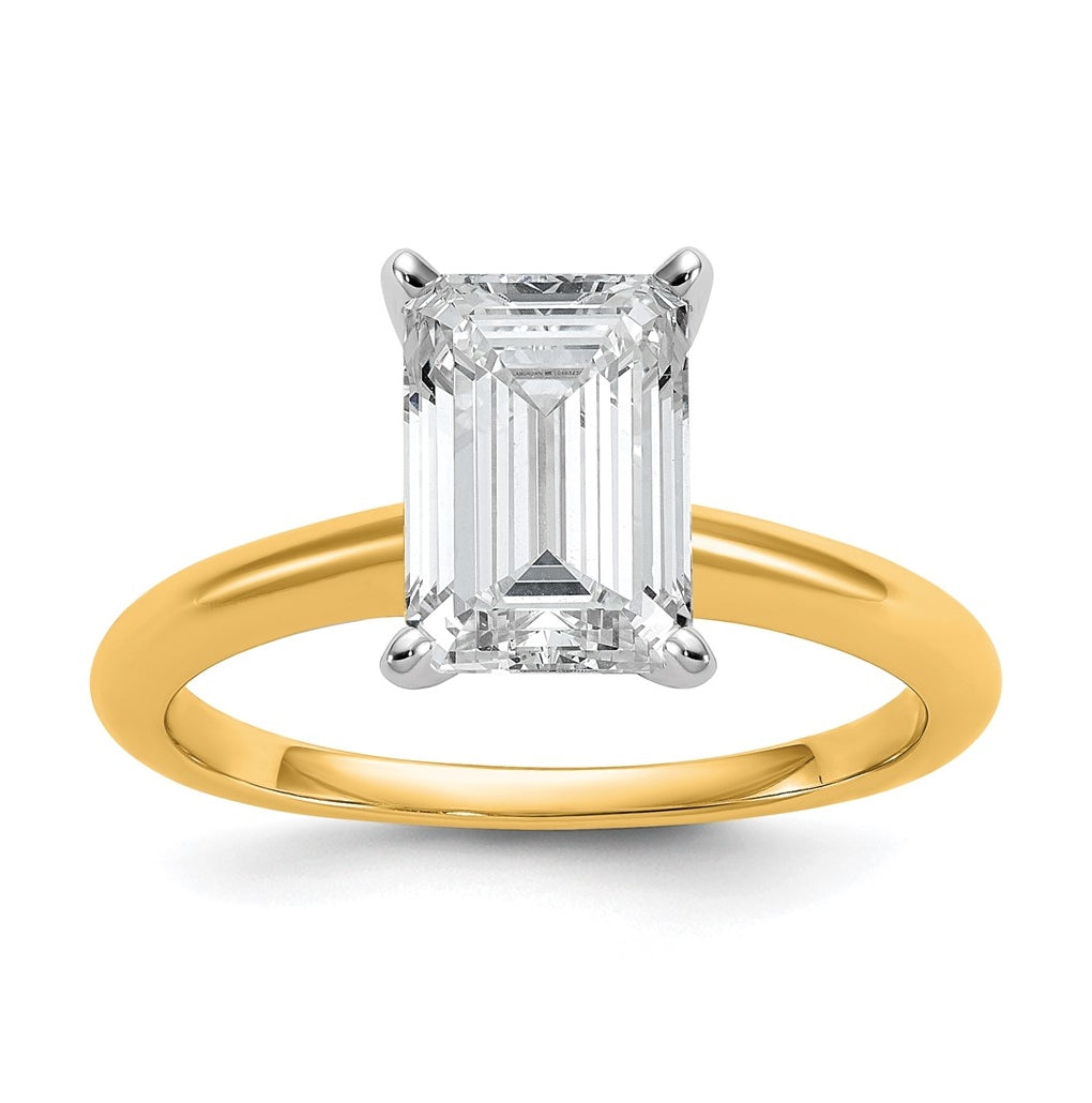 10K Two Tone Gold 1ct Lab Grown Diamond VS+ F+ Emerald Solitaire Complete Engagement Ring Size 5 – Elegant Jewelry Gift for Birthday, Anniversary, Engagement, Wedding