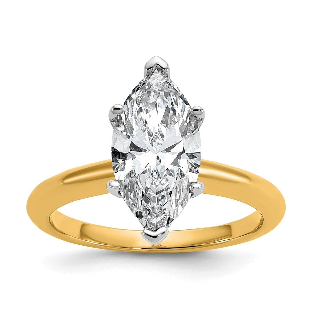 10K Two Tone Gold 1ct Lab Grown Diamond VS+ F+ Marquise Solitaire Complete Engagement Ring Size 5 – Elegant Jewelry Gift for Birthday, Anniversary, Engagement, Wedding