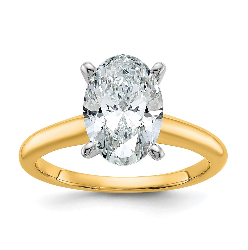 10K Two Tone Gold 1/2ct Lab Grown Diamond VS+ F+ Oval Complete Solitaire Engagement Ring Size 5 – Elegant Jewelry Gift for Birthday, Anniversary, Engagement, Wedding