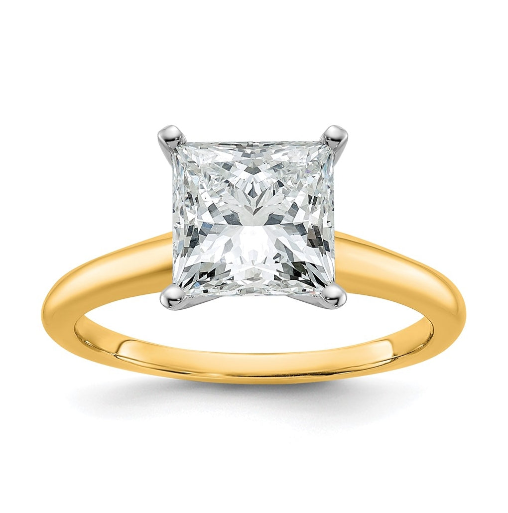 10K Two Tone Gold 1/2ct Lab Grown Diamond VS+ F+ Princess Complete Solitaire Engagement Ring Size 5 – Elegant Jewelry Gift for Birthday, Anniversary, Engagement, Wedding