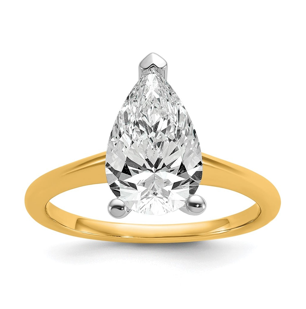 10K Two Tone Gold 1ct Lab Grown Diamond VS+ F+ Pear Solitaire Complete Engagement Ring Size 5 – Elegant Jewelry Gift for Birthday, Anniversary, Engagement, Wedding