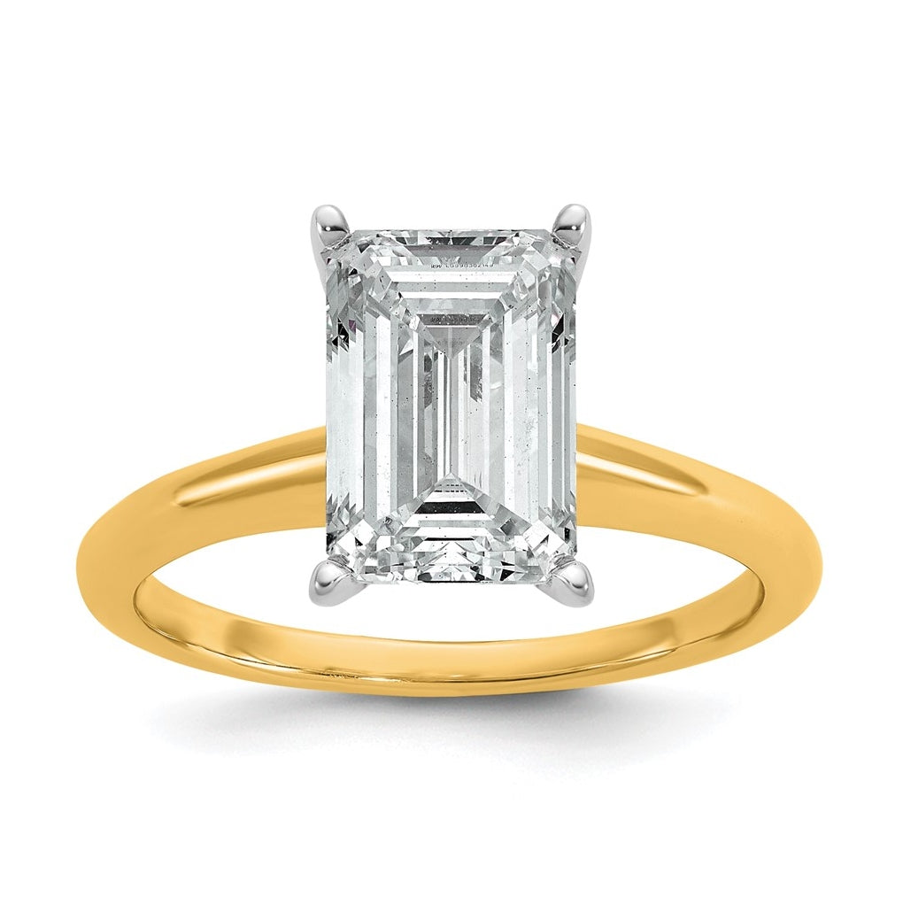 10K Two Tone Gold 1ct Lab Grown Diamond VS+ F+ Emerald Solitaire Complete Engagement Ring Size 5 – Elegant Jewelry Gift for Birthday, Anniversary, Engagement, Wedding