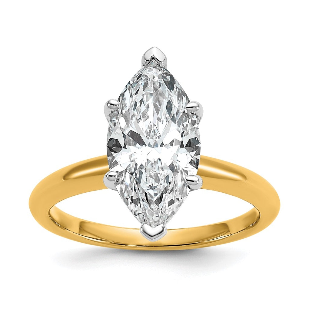 10K Two Tone Gold 1ct Lab Grown Diamond VS+ F+ Marquise Solitaire Complete Engagement Ring Size 5 – Elegant Jewelry Gift for Birthday, Anniversary, Engagement, Wedding