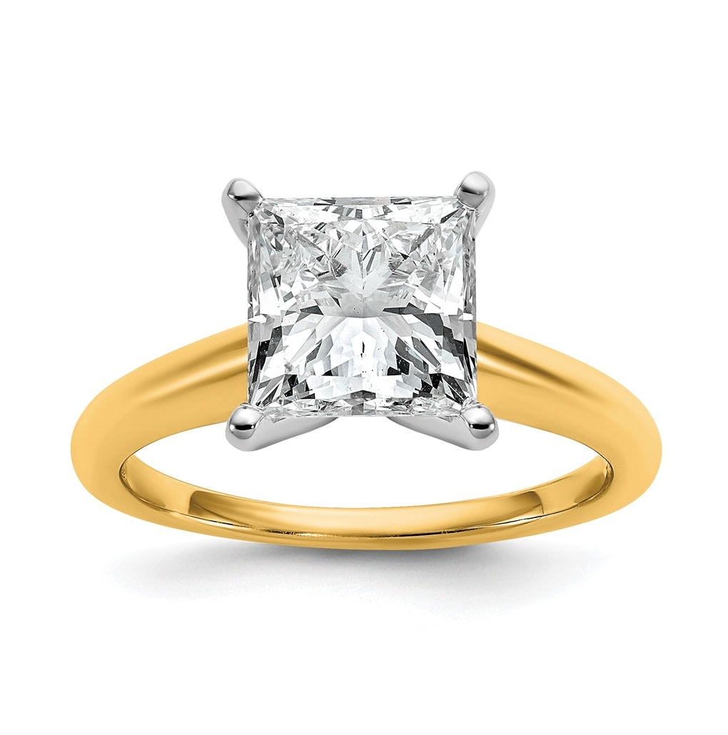 10K Two Tone Gold 1/2ct Lab Grown Diamond VS+ F+ Princess Complete Solitaire Engagement Ring Size 5 – Elegant Jewelry Gift for Birthday, Anniversary, Engagement, Wedding