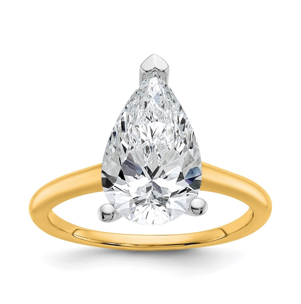 10K Two Tone Gold 1ct Lab Grown Diamond VS+ F+ Pear Solitaire Complete Engagement Ring Size 5 – Elegant Jewelry Gift for Birthday, Anniversary, Engagement, Wedding