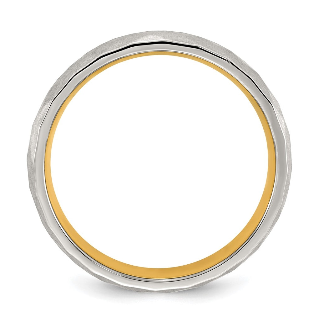 Stainless Steel Polished and Brushed Yellow IP-plated Faceted Ring Size 10 – Elegant Jewelry Gift for Birthday, Anniversary, Engagement, Wedding
