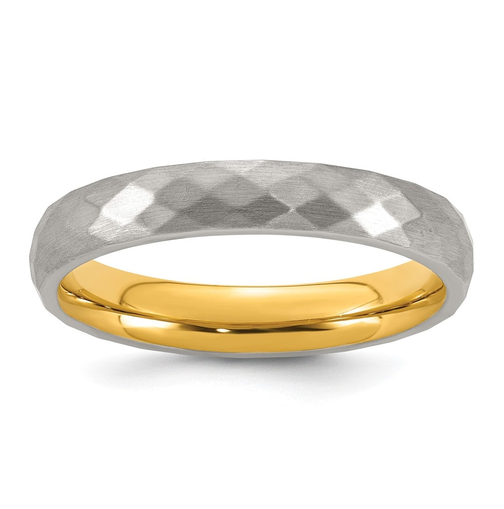 Stainless Steel Polished and Brushed Yellow IP-plated Faceted Ring Size 10 – Elegant Jewelry Gift for Birthday, Anniversary, Engagement, Wedding