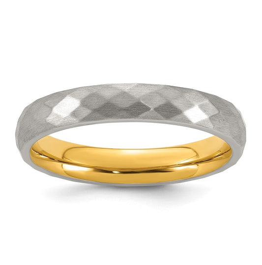 Stainless Steel Polished and Brushed Yellow IP-plated Faceted Ring Size 10 – Elegant Jewelry Gift for Birthday, Anniversary, Engagement, Wedding