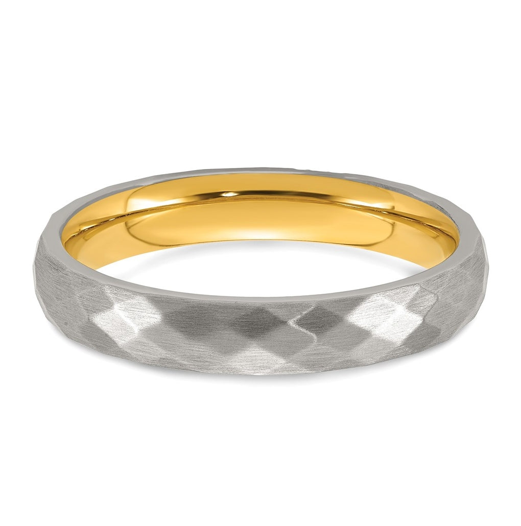 Stainless Steel Polished and Brushed Yellow IP-plated Cubic Zirconia Faceted Ring Size 10 – Elegant Jewelry Gift for Birthday, Anniversary, Engagement, Wedding