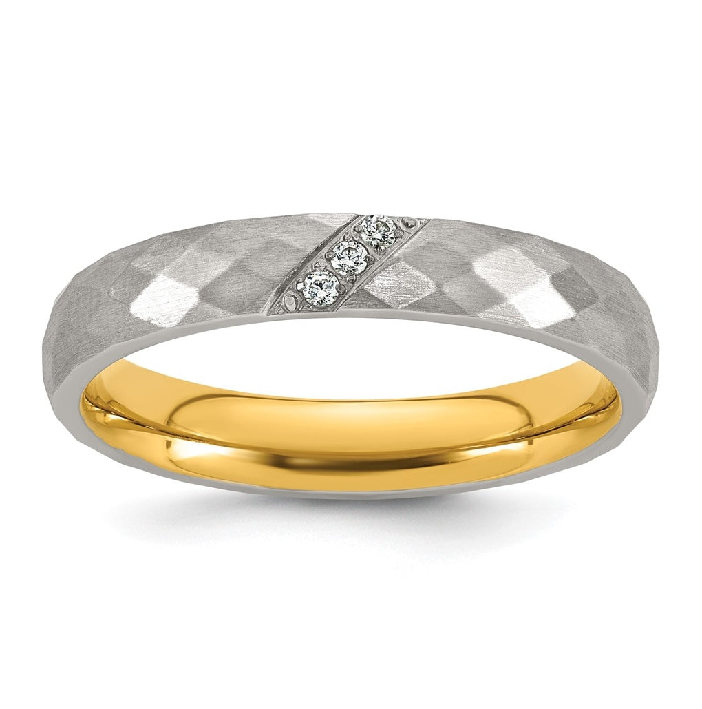 Stainless Steel Polished and Brushed Yellow IP-plated Cubic Zirconia Faceted Ring Size 10 – Elegant Jewelry Gift for Birthday, Anniversary, Engagement, Wedding