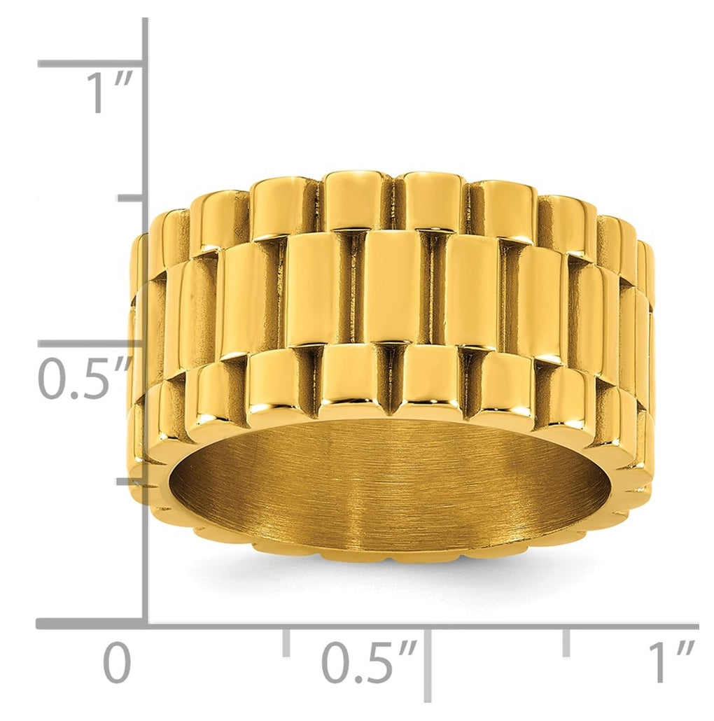 Stainless Steel Polished Yellow IP-plated Textured 11mm Ring Size 10 – Elegant Jewelry Gift for Birthday, Anniversary, Engagement, Wedding