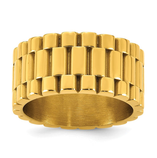 Stainless Steel Polished Yellow IP-plated Textured 11mm Ring Size 10 – Elegant Jewelry Gift for Birthday, Anniversary, Engagement, Wedding