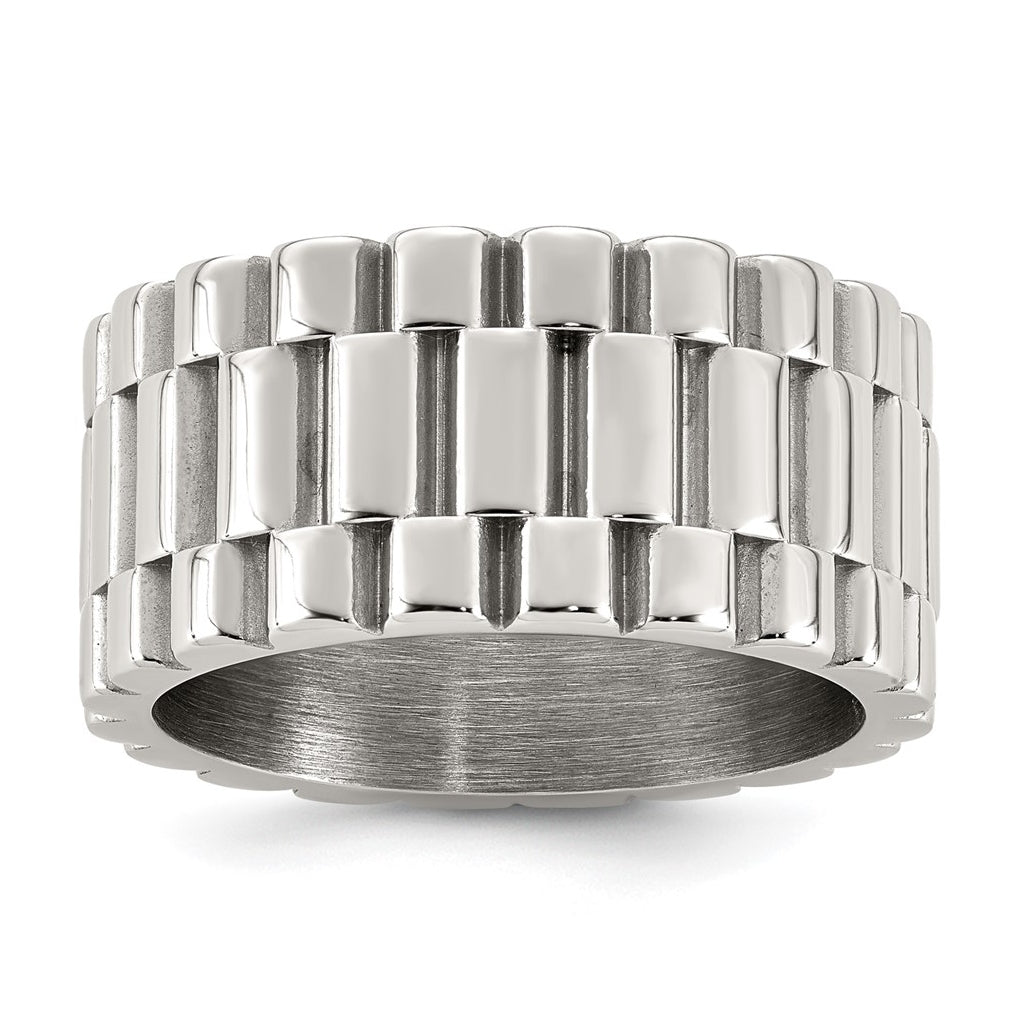 Stainless Steel Polished Yellow IP-plated Textured 11mm Ring Size 10 – Elegant Jewelry Gift for Birthday, Anniversary, Engagement, Wedding