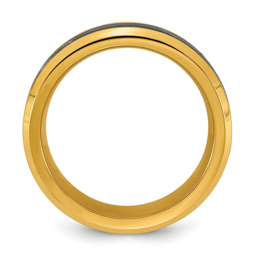 Stainless Steel Polished Yellow IP-plated Carbon Fiber Inlay 8mm Ring Size 10 – Elegant Jewelry Gift for Birthday, Anniversary, Engagement, Wedding