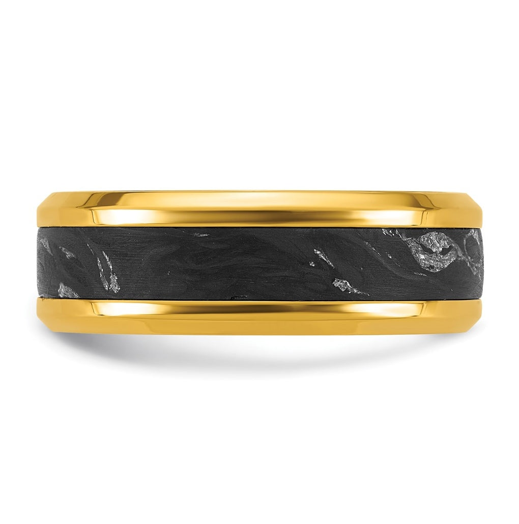Stainless Steel Polished Yellow IP-plated Carbon Fiber Inlay 8mm Ring Size 10 – Elegant Jewelry Gift for Birthday, Anniversary, Engagement, Wedding
