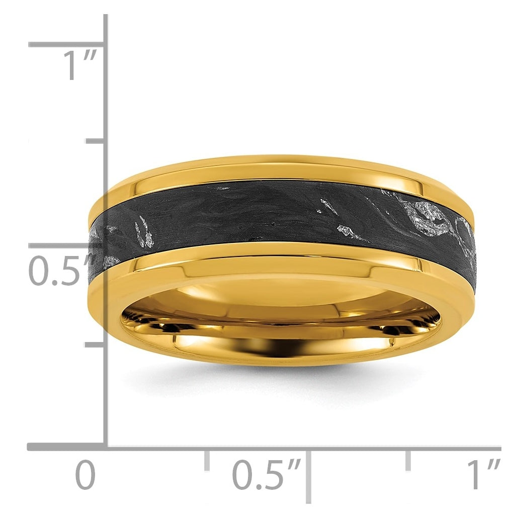 Stainless Steel Polished Yellow IP-plated Carbon Fiber Inlay 8mm Ring Size 10 – Elegant Jewelry Gift for Birthday, Anniversary, Engagement, Wedding