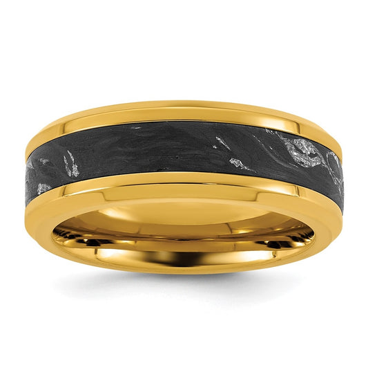 Stainless Steel Polished Yellow IP-plated Carbon Fiber Inlay 8mm Ring Size 10 – Elegant Jewelry Gift for Birthday, Anniversary, Engagement, Wedding