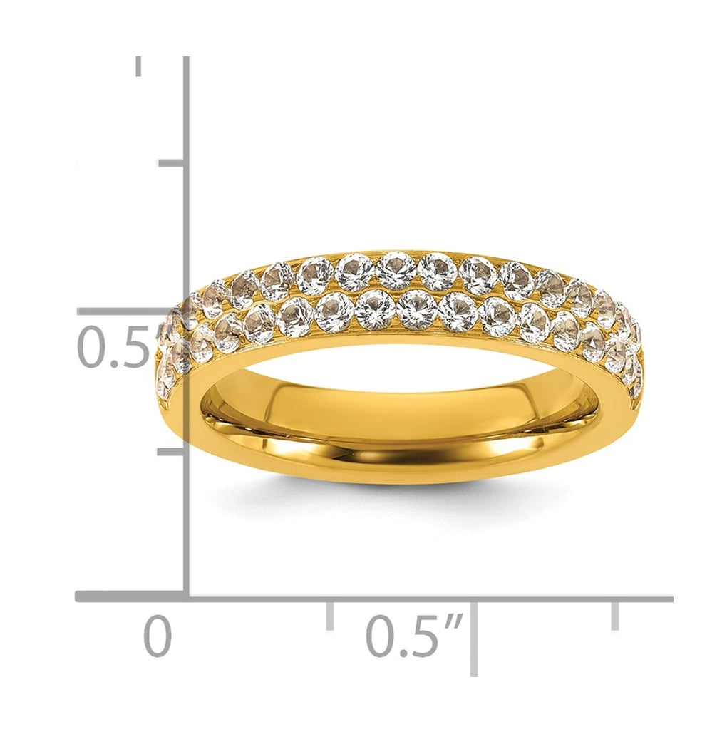 Stainless Steel Polished Yellow IP-plated 4mm Cubic Zirconia Ring Size 10 – Elegant Jewelry Gift for Birthday, Anniversary, Engagement, Wedding