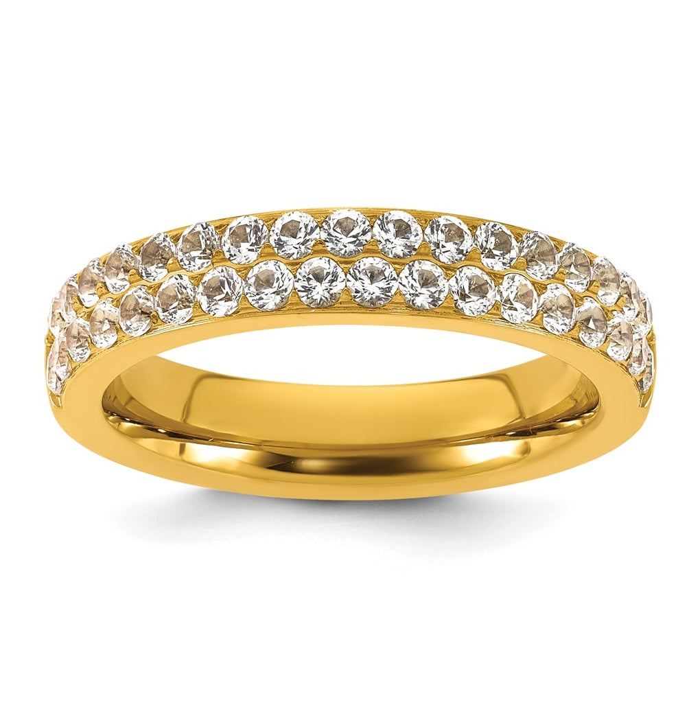 Stainless Steel Polished Yellow IP-plated 4mm Cubic Zirconia Ring Size 10 – Elegant Jewelry Gift for Birthday, Anniversary, Engagement, Wedding