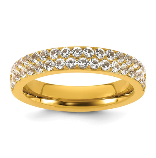 Stainless Steel Polished Yellow IP-plated 4mm Cubic Zirconia Ring Size 10 – Elegant Jewelry Gift for Birthday, Anniversary, Engagement, Wedding