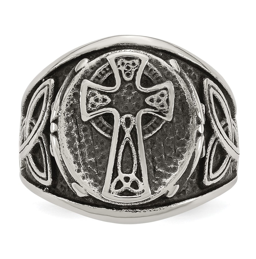 Stainless Steel Polished and Antiqued Celtic Cross Ring Size 10 – Elegant Jewelry Gift for Birthday, Anniversary, Engagement, Wedding
