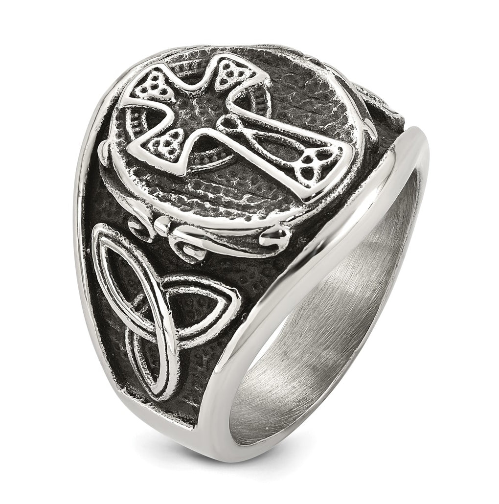 Stainless Steel Polished and Antiqued Celtic Cross Ring Size 10 – Elegant Jewelry Gift for Birthday, Anniversary, Engagement, Wedding
