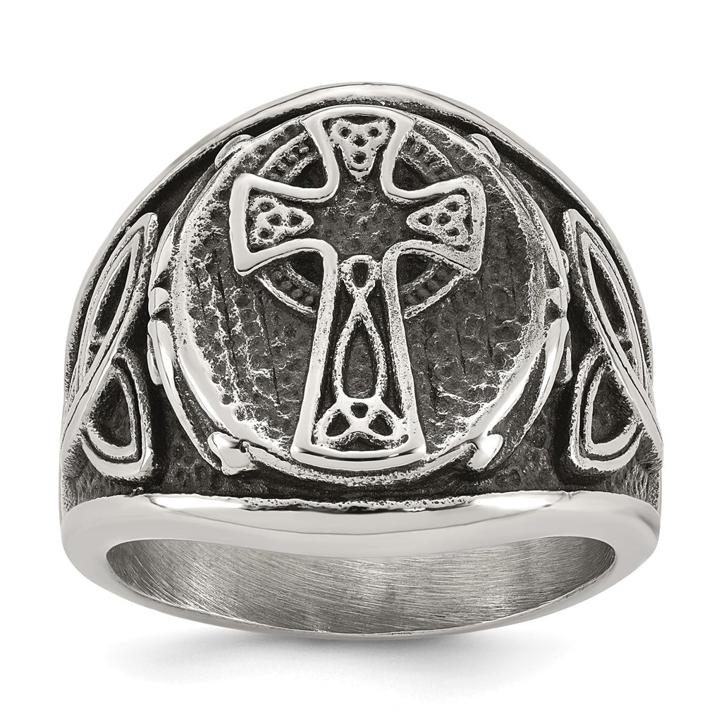 Stainless Steel Polished and Antiqued Celtic Cross Ring Size 10 – Elegant Jewelry Gift for Birthday, Anniversary, Engagement, Wedding