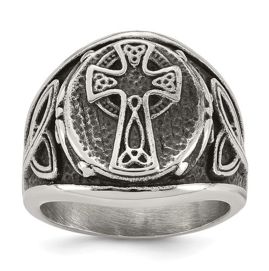 Stainless Steel Polished and Antiqued Celtic Cross Ring Size 10 – Elegant Jewelry Gift for Birthday, Anniversary, Engagement, Wedding