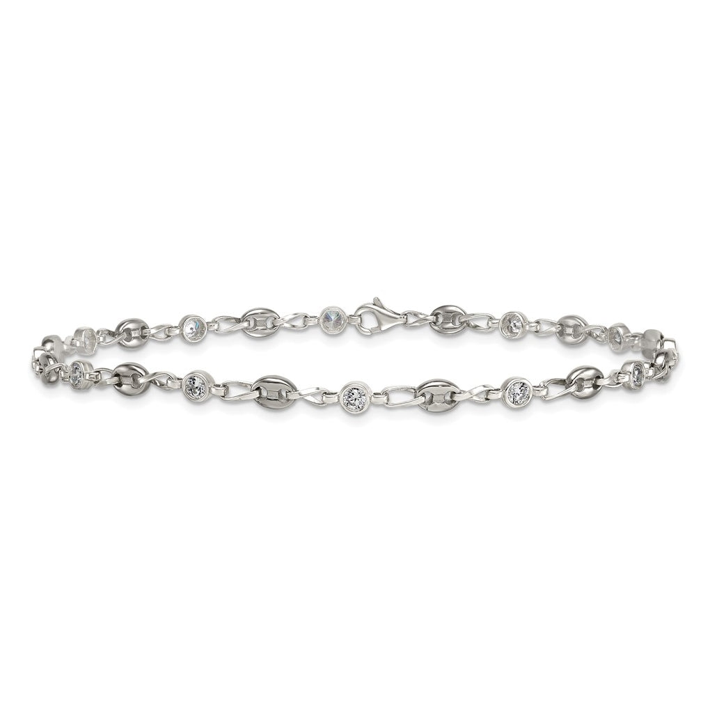 Stainless Steel with 925 Polished White Cubic Zirconia 10.25in Anklet – Elegant Jewelry Gift for Birthday, Anniversary, Engagement, Wedding